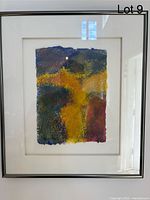 Framed abstract oil painting showing textured layered color with matte and frame