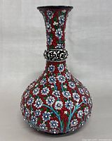 Front view of the Turkish handmade mosaic ceramic vase showing detailed floral pattern and shape.