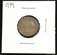 Obverse side of 1939 Canadian King George VI 1 Cent bronze coin showing King's portrait and inscription