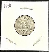 Obverse side showing a beaver, denomination 5 cents, Canada text, and the year 1940