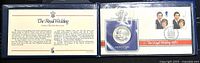 Display card containing the Royal Wedding Crown coin and information about the coin and the event.