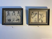 Two Edgar Degas ballerina prints in black and silver frames side by side