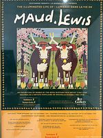 Close-up of the poster artwork showing two cows and exhibition text in English and French.