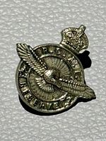 Front view of vintage Royal Canadian Air Force Reserve pin with detailed emblem and crown.