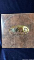 Vinyl album cover with worn brown leather effect and gold embossed Beatles oval