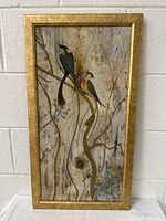 Full view of framed art print showing two birds on branches