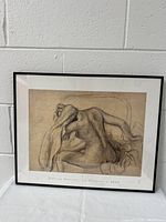 Framed sketch print showing a nude female figure sitting, from Edgar Degas' La Toilette circa 1890.
