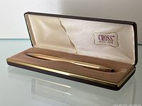 Vintage Cross gold filled ladies pen in original case with velvet interior lining and satin lid lining with Cross branding.