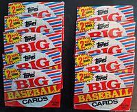 Ten packs of 1988 Topps Big Baseball Cards, 2nd series, arranged side by side to show front packaging