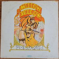 Front cover of Donovan Mellow Yellow 1967 vinyl album, showing psychedelic stylized drawing of a woman and colorful title.