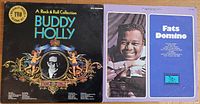 Front cover of Buddy Holly's A Rock & Roll Collection and Fats Domino's greatest hits albums, showing artwork and titles.