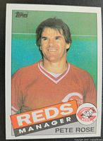 Front of baseball card showing Pete Rose in a Cincinnati Reds shirt with Reds Manager text.