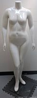 Front view of the glossy white female headless mannequin showing body contours and arms.