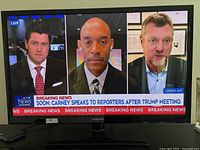 Samsung 42-inch plasma TV turned on showing news broadcast, confirming working status.