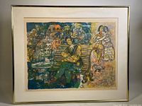 Framed lithograph titled 'La Boheme' in gold-tone metal frame with mat