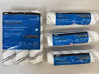 Three single paint roller refills outside packaging highlighting label and product features.