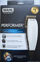 Front view of Wahl Performer MC hair clipper kit packaging showing product image, brand, and key features.