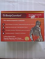 Front box image showing brand, product type, benefits, and contents of the 6-piece sports pack including sport, pocket, and lower back heat packs.