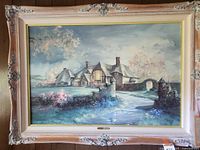 Framed limited edition artist print of an English manor house titled "Driftstone Manor" by Marty Bell.