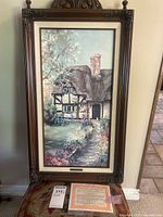 Full view of the framed 'White Lilac Thatch' print by Marty Bell showing the thatched cottage and garden scene.
