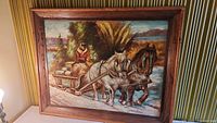 Frontal view of the oil painting showcasing the horse-drawn cutter sleigh and rider.