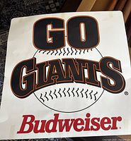 Photo of vintage GO GIANTS San Francisco Budweiser sign showing lettering and logos clearly