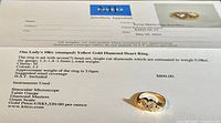 Appraisal certificate showing detailed valuation and ring image