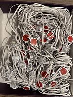 Long white wiring with multiple individual LED pods shown coiled in a box.