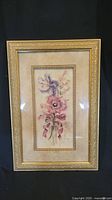Full view of framed floral print by Cheri Blum showing artwork, matting, and ornate frame.