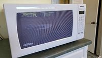 Front view of Panasonic microwave oven showing door and window