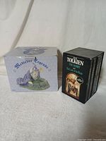 Medieval Legends figure box displayed next to J.R.R. Tolkien VHS box set of five tapes