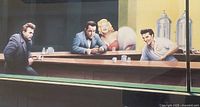 Close-up of the central characters in the print showing details of the four people at the diner counter.