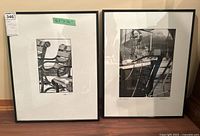 Two framed photographic artworks side by side, each with white mats and black frames, signed and titled prints, size 16.5 x 20 inches.