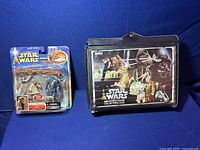 Star Wars Yoda figure pack and vintage character case on blue background