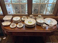 Wide view of entire dish set displayed on table