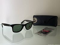 Overview of sunglasses with case and accessories