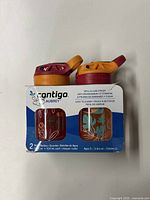 Front view of the Contigo Aubrey water bottles in original packaging showing colorful designs and capacity information.