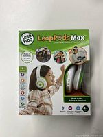 Front of the LeapFrog LeapPods Max box showing headphones image, brand, and features such as 6 modes and 12-hour battery.