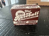 Closed factory box front displaying 1990 Topps Baseball 'Traded' Series branding