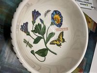 Top view inside the bowl showing detailed floral and butterfly pattern with 'Convolvulus Traliling Bindweed' labeling