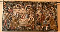 Full front view of tapestry laid flat against wall