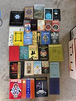 Overall view of all books arranged on floor
