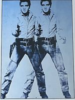 Close view of the Warhol double Elvis image showing color and subject