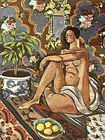 Close view of Matisse print revealing subject matter and coloring