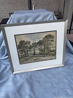 Framed watercolour on display cloth showing full artwork and frame