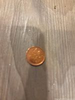Copper-colored coin on wood surface showing Queen Elizabeth II's portrait on obverse with inscription and year '1952-2002'.