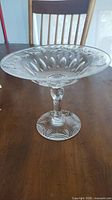 Side view of crystal pedestal dish showing stem and foot