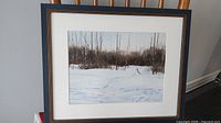 Framed winter landscape painting, full view in frame