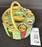 Side angle view showing chips and green Bakelite holder with wooden handle