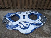 Top view of River Run inflatable double rider innertube, showing two circular seating areas, mesh backs, and tethering ropes.